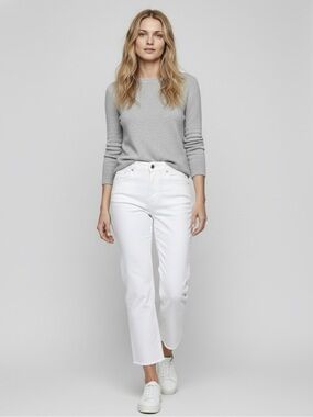 FRANK & EILEEN MONAGHAN HIGH-RISE STRAIGHT LEG ANKLE CROP WHITE JEANS MINIMAL